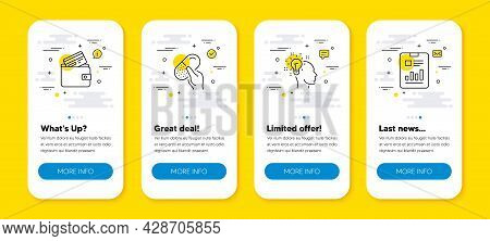 Vector Set Of Debit Card, Idea And Capsule Pill Line Icons Set. Ui Phone App Screens With Line Icons