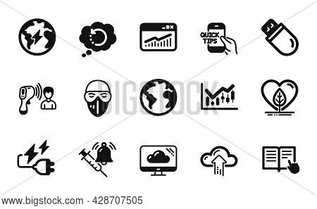 Vector Set Of Website Statistics, Electricity And World Planet Icons Simple Set. Education, Cloud St