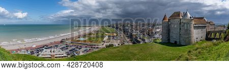 Dieppe, France - July 30,2021: A Medieval Castle And A Cityscape Panorama Of Dieppe In Normandy, Fra