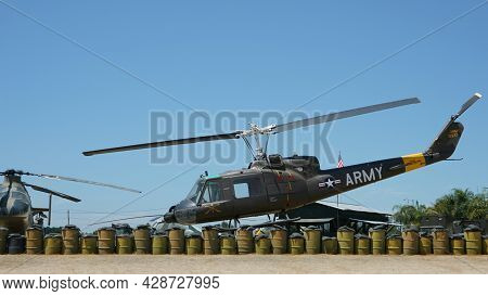 Moreno Valley, California, Usa - July 31, 2021: Side View Of Uh-1b Iroquios Helicopter