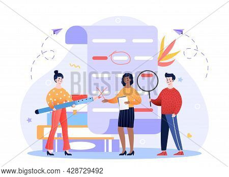 English Grammar Examination Concept. Characters Correct Mistakes And Errors On Test Written On Huge 