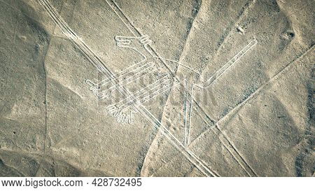 The Dog Nazca Ancient Mysterious Geoglyph. Nazca Lines As Seen From The Aircraft. Nazca Lines Are La