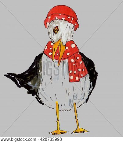 A Seagull In A Red Panama Hat