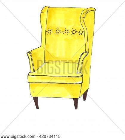 Cute Illustration Yellow Comfortable Textile Modern Chair