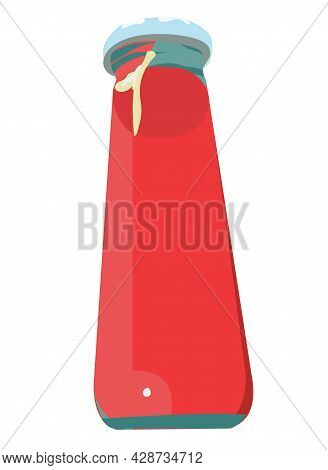 Red Drink, Juice, Lemonade, In A Glass Bottle With A Metal Cap. Vector Stock Illustration Isolated O