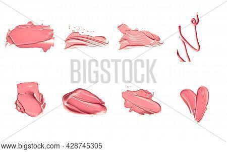 Coral Beauty Cosmetic Texture Isolated On White Background, Smudged Makeup Emulsion Cream Smear Or F