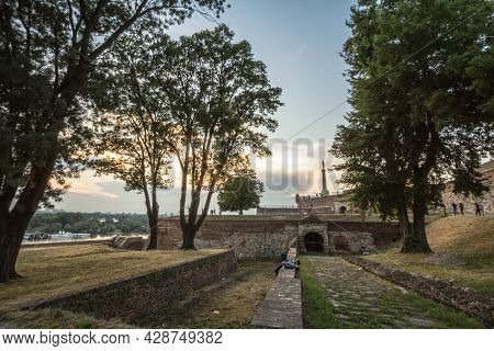 Belgrade, Serbia - June 16, 2016: Tourists Standing In Front Of Victor Statue On Kalemegdan Fortress
