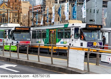 Melbourne, Victoria / Australia - 11/03/2019 Trams Are A Major Form Of Public Transport In Melbourne