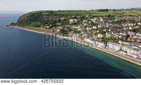 Yellow Red Orange Green Blue Sky Houses By The Sea Aerial Whitehead N. Ireland