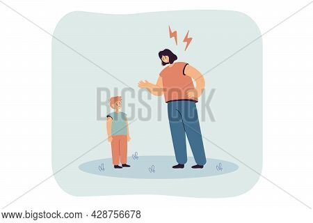 Mother Reproaching Upset Kid Flat Vector Illustration. Angry Woman Punishing Naughty Son, Scolding C