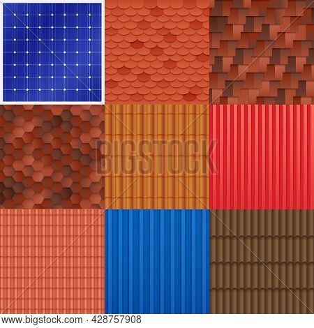 House Roof Tile Set With Different Construction Material Structure And Texture Of Covering Vector Il