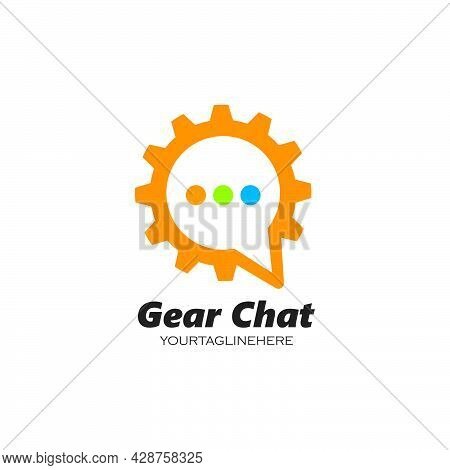 Speech Bubble Gear Concept  Logo Icon Vector Template