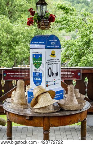 Criseni, Harghita, Romania-june 20: Decorative Indicators In The Courtyard Of The Straw Hat Museum O
