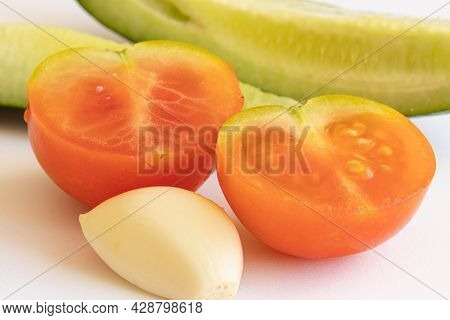 Vegetables On A Light Background. Vegetables Is A Culinary Term For The Edible Part Of The Fruit Or 