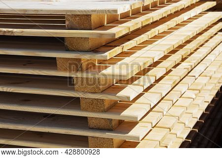 Wooden Planks. Stack Of Wood For Air Drying. Air Drying Of Wood