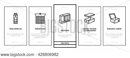 Box Carton Container Onboarding Mobile App Page Screen Vector. Sushi Delivering And Pizza, Box For T