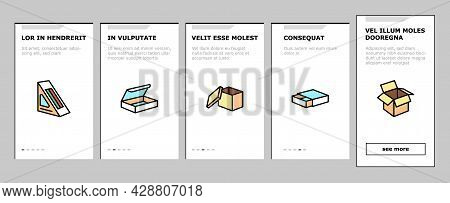 Box Carton Container Onboarding Mobile App Page Screen Vector. Sushi Delivering And Pizza, Box For T