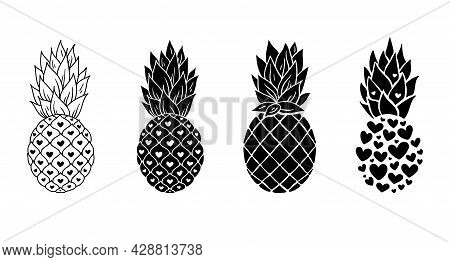 Pineapple Cliparts Bundle, Black And White Pineapple Silhouette, Tropical Fruit Design Elemnts, Isol