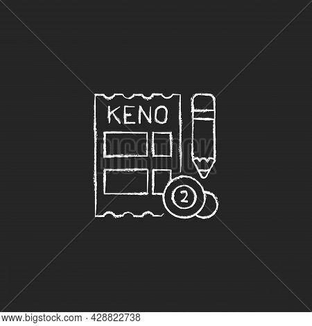 Keno Chalk White Icon On Dark Background. Gambling Draw-style Game. Matching Numbers On Keno Ticket.
