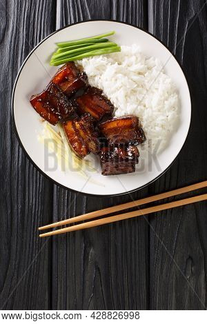 Rafute Is A Slowly Simmered Pork With Soy Sauce Black Sugar And Awamori Liquor Served With Rice Clos