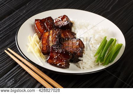 Rafute Okinawan Braised Pork Belly Dish Which Is Simmered In Awamori, Black Sugar And Soy Sauce Clos