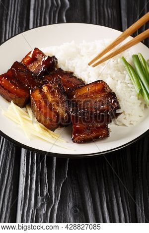Rafute Is A Slowly Simmered Pork With Soy Sauce Black Sugar And Awamori Liquor Served With Rice Clos
