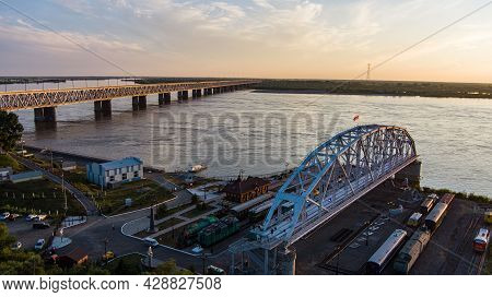 Bridge Museum . Span Of The The Historic Railway Bridge Across The Amur River. Project By Lavr Prosk