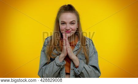 Villain Idea. Sneaky Teen Student Girl Conspiring Scheming, Thinking Over Tricky Plan With Cunning E