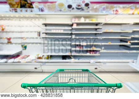 Empty Shelves In Supermarket Store Due To Novel Coronavirus Covid-19 Outbreak Panic In Thailand.