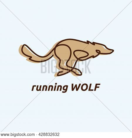 Illustration Of A Wolf Galloping After Prey In Monogram Or One Line Art.