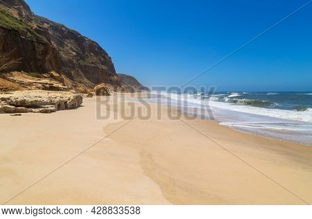 Beautiful empty beach near Sao Martinho do Porto, Portugal