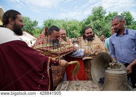The Priests Conduct The Rite Of Consecration Of The Bells Before Being Installed On The Temple Bell 