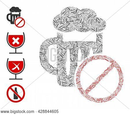 Line Mosaic No Beer Drinking Icon Organized From Thin Items In Various Sizes And Color Hues. Line It