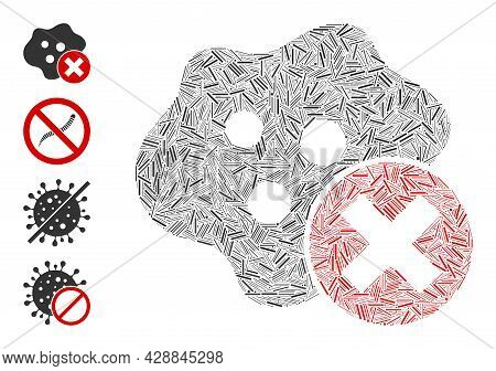 Linear Mosaic Stop Infection Icon United From Straight Items In Various Sizes And Color Hues. Lines 