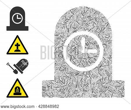 Line Mosaic Expired Grave Icon Constructed From Narrow Items In Various Sizes And Color Hues. Lines 