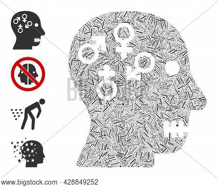 Line Collage Psychosexual Disorder Icon United From Thin Items In Different Sizes And Color Hues. Li