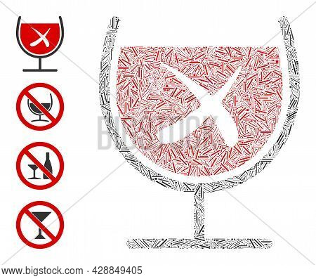 Hatch Collage No Wine Drinking Icon Organized From Narrow Elements In Various Sizes And Color Hues. 