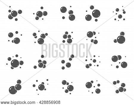 Soap Bubble Icons. Foam, Boiling And Fizzy Symbols, Hygiene And Clean Pictograms, Black Silhouette S
