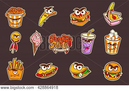 Halloween Fast Food Monster Set In Cartoon Style. Vector Illustration.