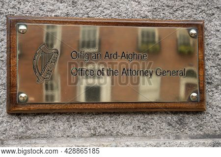 Dublin City, Dublin, Ireland, June 28th 2021. Signage At The Office Of The Attorney General