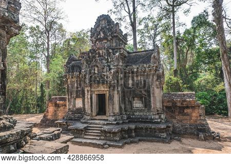 Ancient Angkor Wat Ruins Panorama. Thommanon Temple. Siem Reap, Cambodia - February 25, 2020