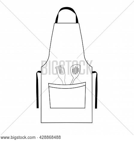 Apron Vector Stock Illustration. Doodle Black And White Close-up. Chef's Uniform. Clothing For Cooki