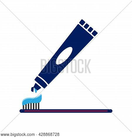 Toothbrush With Paste Tube For Teeth. Toothpaste From Tube Onto Brush.