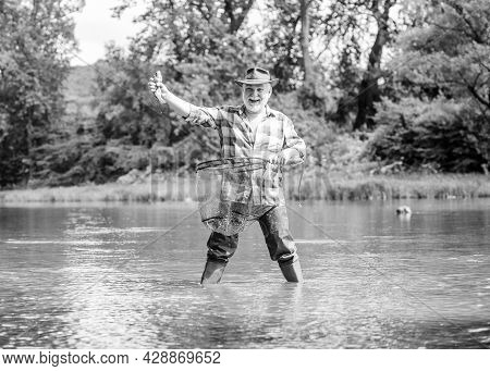 Now Time For Everything. Sport Activity And Hobby. Trout Bait. Retired Bearded Fisher. Big Game Fish