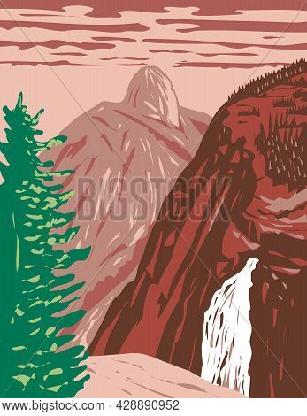 Wpa Poster Art Of Illilouette Falls With Half Dome On The Illilouette Creek Tributary Of The Merced 