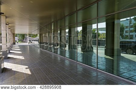 Long Passage With Columns. Office Building At Ovchinnikovskaya Embankment, Zamoskvorechye, Moscow, R