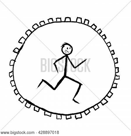 Stick Figure Running Without End In A Humster Wheel.