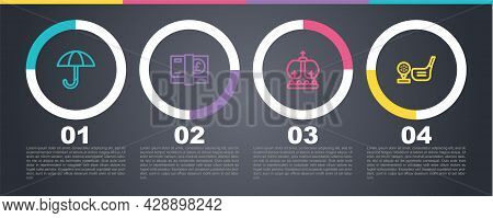 Set Line Umbrella, Pound Sterling Money, British Crown And Golf Club With Ball Tee. Business Infogra