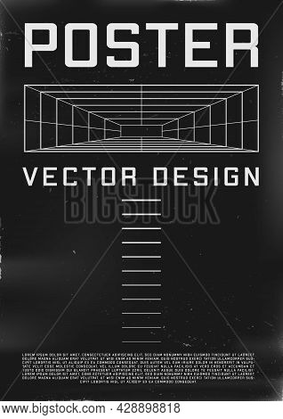 Retrofuturistic Poster Design With Perspective Tunnel. Cyberpunk 80s Style Poster With Perspective R