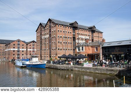 People Drinking At The Wetherspoon Pub At Gloucester Quays In The Uk, Taken 24th April 2021